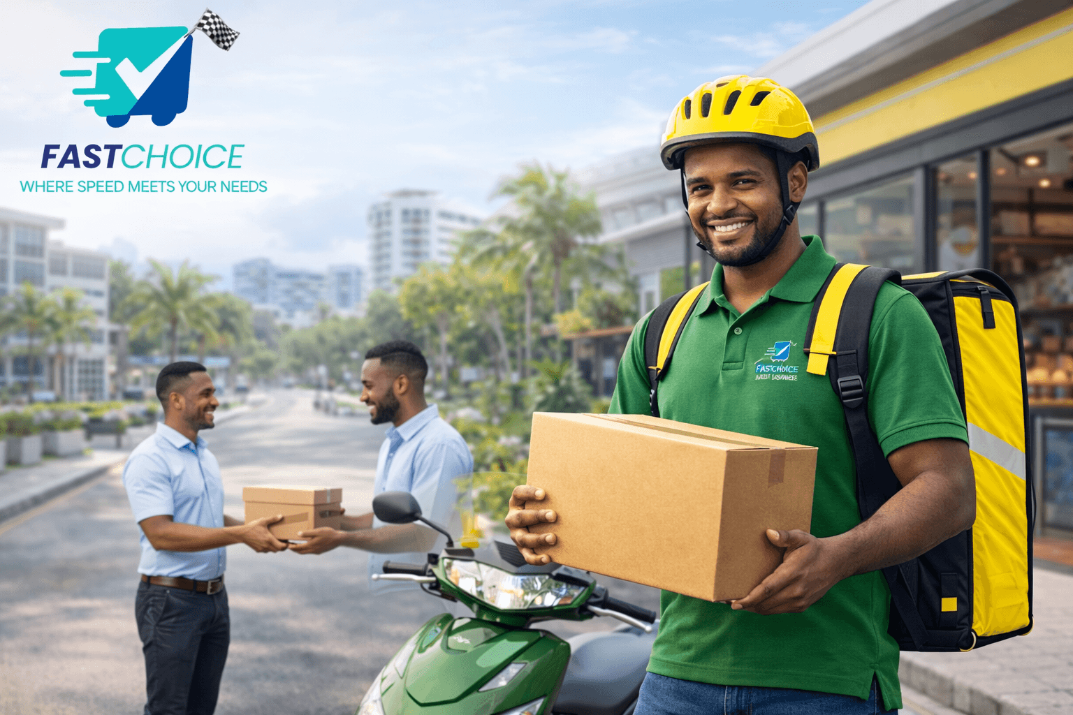 Fast Choice Courier support visual showing the team ready for orders and deliveries